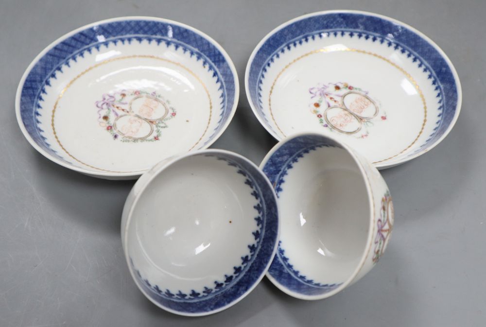 A pair of Chinese export famille teabowls and saucers, Qianlong